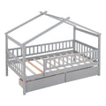 Twin Size Wooden House Bed With Two Drawers, Gray Box Spring Not Required Twin Gray Wood Gray Bedroom Pine Bed Frame Wood