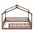 Full Size Wood Bed House Bed Frame With Fence, For Kids, Teens, Girls, Boys,Walnut Box Spring Not Required Full Walnut Wood Pine Bed Frame Wood