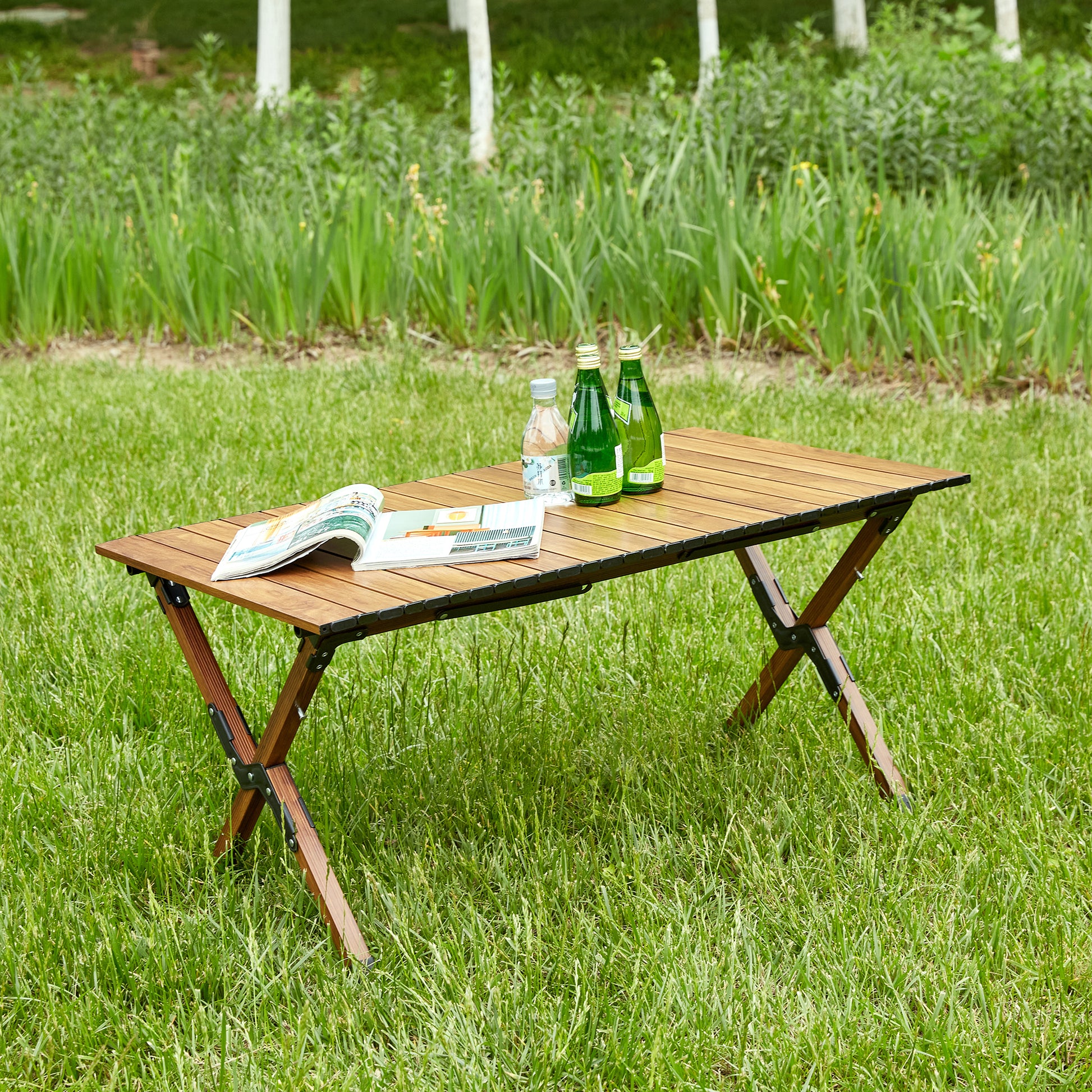 1 Piece Folding Outdoor Table,Lightweight Aluminum Roll Up Rectangular Table For Indoor, Outdoor Camping, Picnics,Beach,Backyard, Bbq, Party, Patio, Brown Brown Garden & Outdoor Modern Aluminum