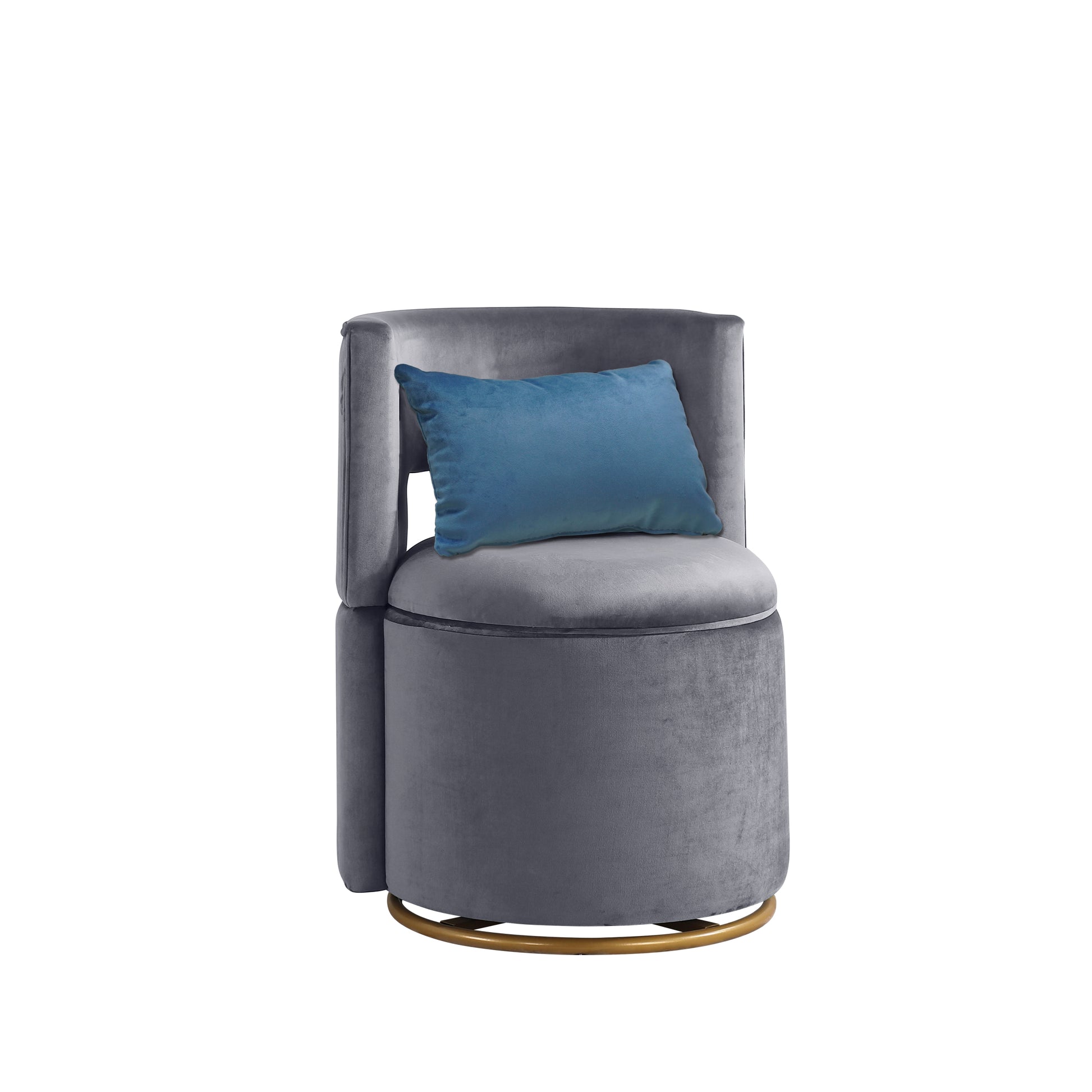360 Swivel Accent Chair With Storage Function, And Velvet Pillow, Velvet Curved Chair With Gold Metal Base For Living Room, Nursery, Bedroom Video Gray Velvet