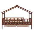 Twin Size Wooden House Bed With Two Drawers, Walnut Box Spring Not Required Twin Walnut Wood Bedroom Pine Bed Frame Wood