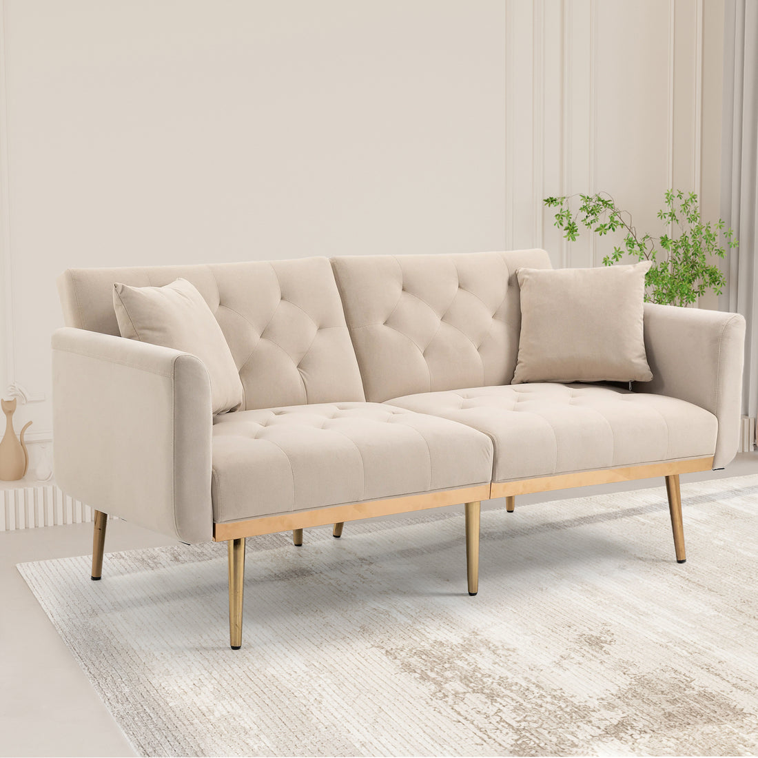 Coolmore Velvet Sofaaccent Sofa .Seat Sofa With Metal Feet Beige Polyester