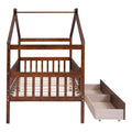 Twin Size Wooden House Bed With Two Drawers, Walnut Box Spring Not Required Twin Walnut Wood Bedroom Pine Bed Frame Wood