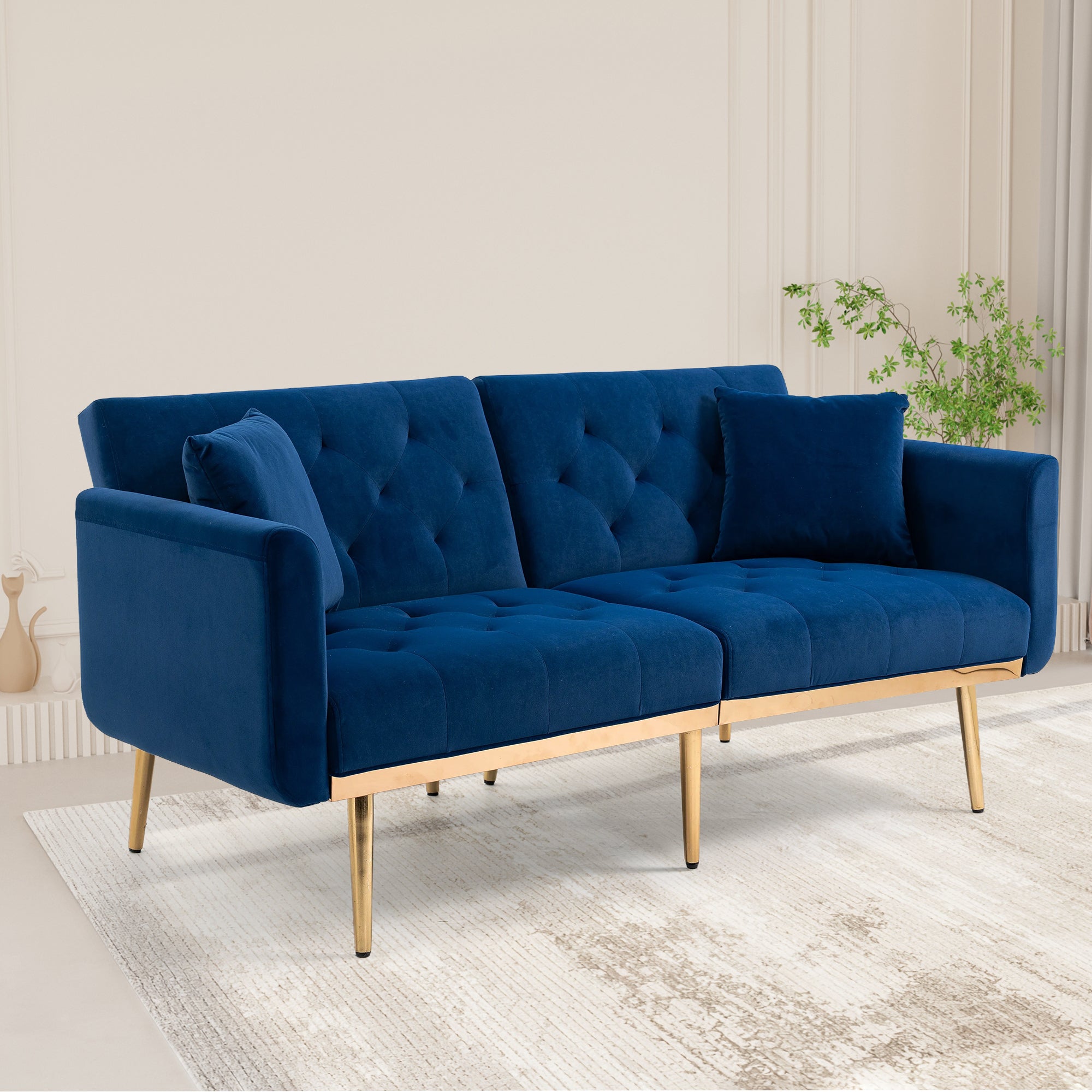 Coolmore Velvet Sofaaccent Sofa .Seat Sofa With Metal Feet Navy Polyester