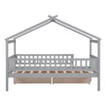 Twin Size Wooden House Bed With Two Drawers, Gray Box Spring Not Required Twin Gray Wood Gray Bedroom Pine Bed Frame Wood