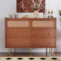 Dresser For Bedroom, Chest Of Drawers, 6 Drawer Dresser, Floor Storage Drawer Cabinet For Home Office, Drawer Chest Of Drawers Rattan Chest Of Drawers Highboard With 6 Drawers, Walnut H90 W120 D40 Cm 5 Or More Drawers Natural Cherry Art Deco Rattan