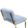 Mid Century Modern Counter Height Bar Stools For Kitchen Set Of 2, Armless Bar Chairs With Gold Metal Chrome Base For Dining Room, Upholstered Boucle Fabric Counter Stools, Blue Blue Faux Fur