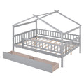 Full Size Wooden House Bed With Two Drawers,Gray Box Spring Not Required Full Gray Wood Gray Bedroom Pine Bed Frame Wood