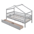 Twin Size Wooden House Bed With Two Drawers, Gray Box Spring Not Required Twin Gray Wood Gray Bedroom Pine Bed Frame Wood