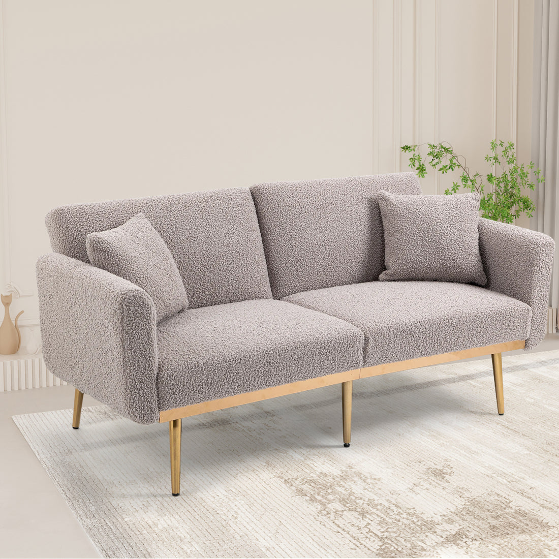 Coolmore Velvet Sofaaccent Sofa .Seat Sofa With Metal Feet Grey Teddy Polyester