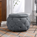 Large Button Tufted Woven Round Storage Ottoman For Living Room & Bedroom,17.7