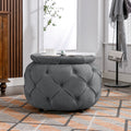 Large Button Tufted Woven Round Storage Ottoman For Living Room & Bedroom,17.7