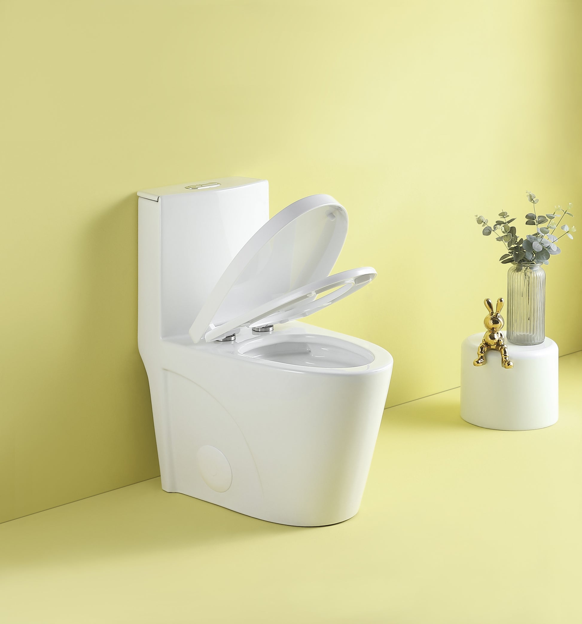 1.1 1.6 Gpf Dual Flush 1 Piece Elongated Toilet With Soft Close Seat Gloss White, Water Saving, Modern, Stylish Design 23T01 Gw Gloss White Ceramic