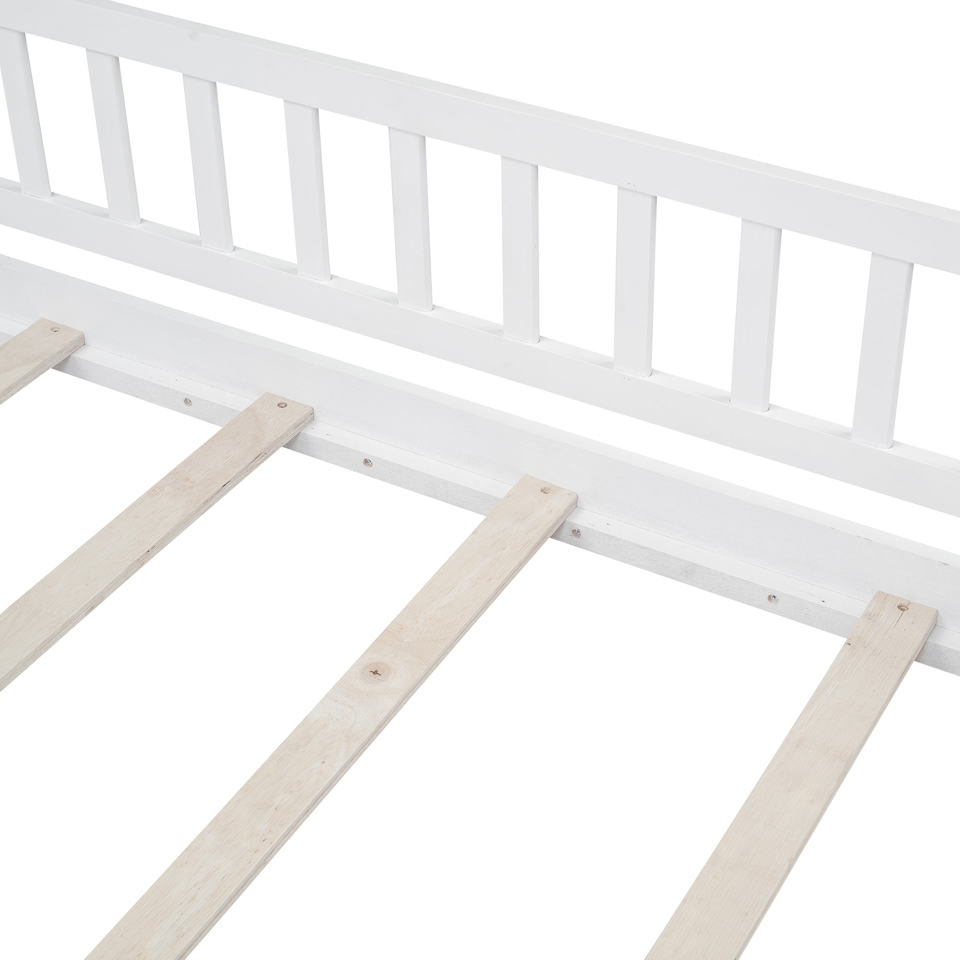 Twin Size Wood Bed House Bed Frame With Fence, For Kids, Teens, Girls, Boys,White Box Spring Not Required Twin White Wood White Pine Bed Frame Wood