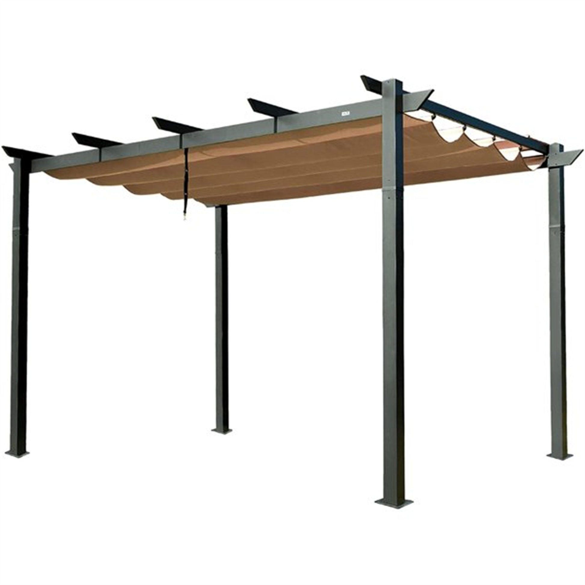 Aluminum Retractable Pergola With Sun Shade Patio Gazebo With Weather Resistant Canopy For Backyard Deck Garden Grape Trellis Outdoor Pergola, Beige Dark Gray Aluminium