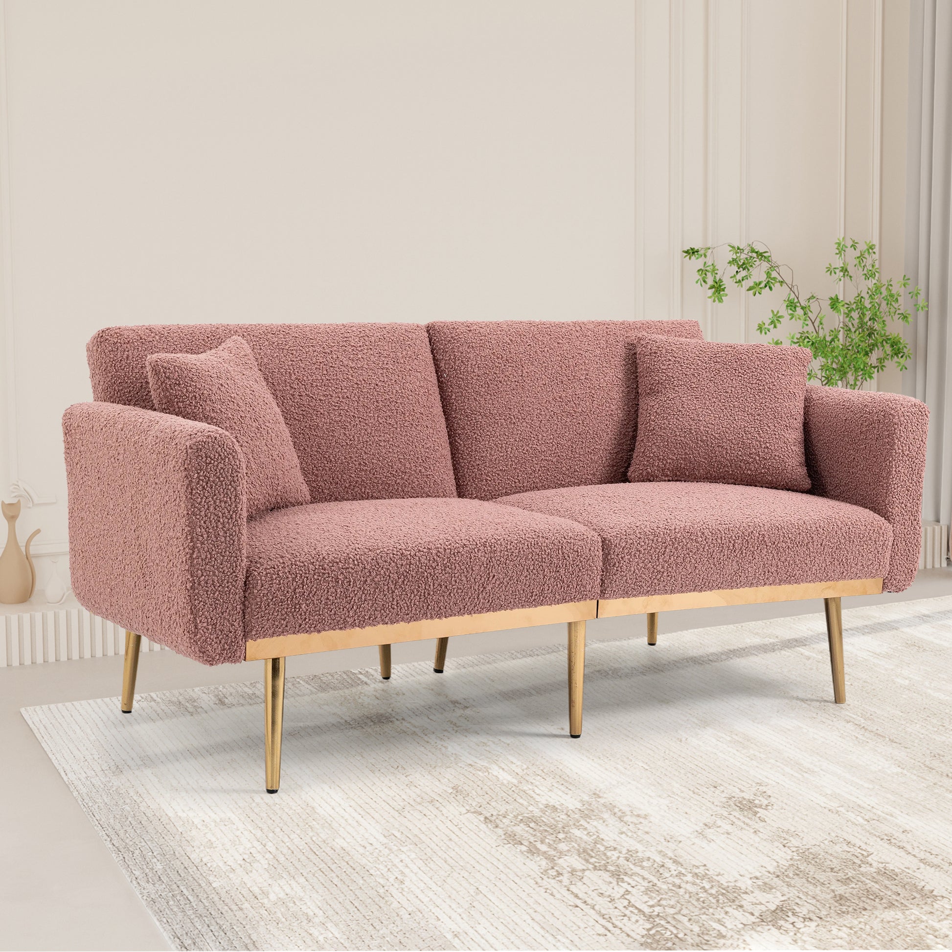 Coolmore Velvet Sofaaccent Sofa .Seat Sofa With Metal Feet Brush Pink Teddy Polyester