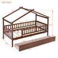 Twin Size Wooden House Bed With Two Drawers, Walnut Box Spring Not Required Twin Walnut Wood Bedroom Pine Bed Frame Wood