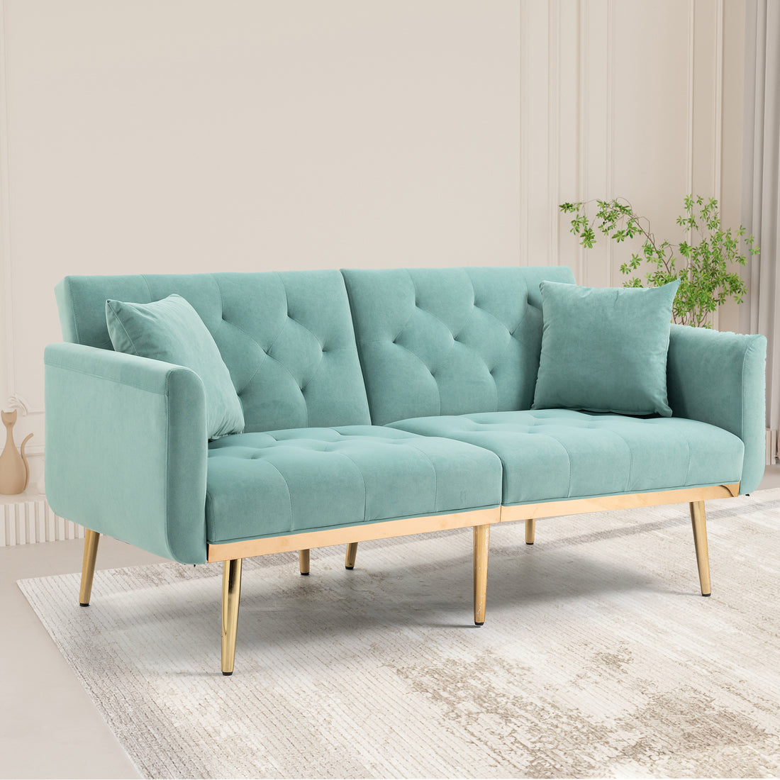 Coolmore Velvet Sofaaccent Sofa .Seat Sofa With Metal Feet Mint Green Polyester