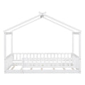 Twin Size Wood Bed House Bed Frame With Fence, For Kids, Teens, Girls, Boys,White Box Spring Not Required Twin White Wood White Pine Bed Frame Wood