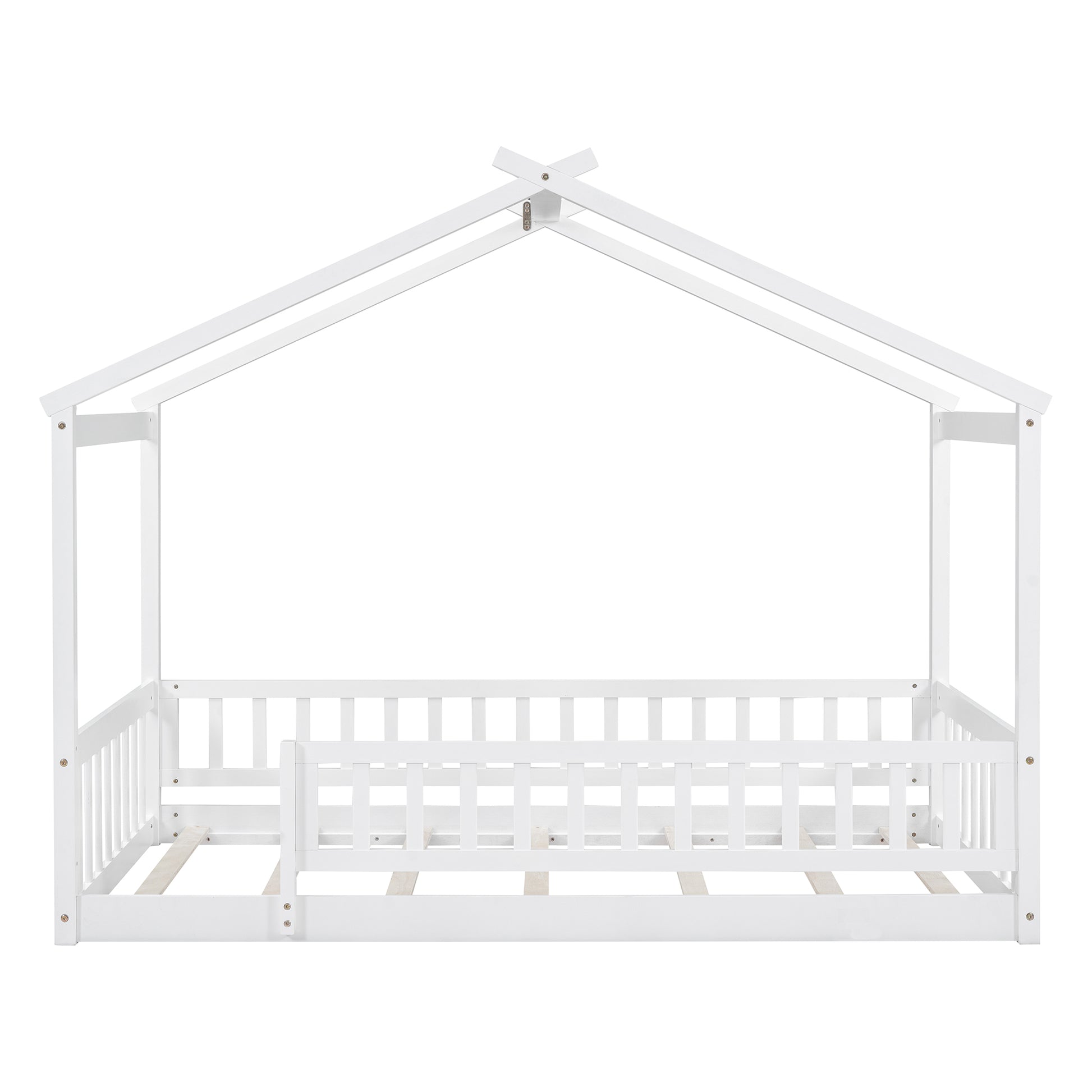 Twin Size Wood Bed House Bed Frame With Fence, For Kids, Teens, Girls, Boys,White Box Spring Not Required Twin White Wood White Pine Bed Frame Wood