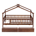 Twin Size Wooden House Bed With Two Drawers, Walnut Box Spring Not Required Twin Walnut Wood Bedroom Pine Bed Frame Wood