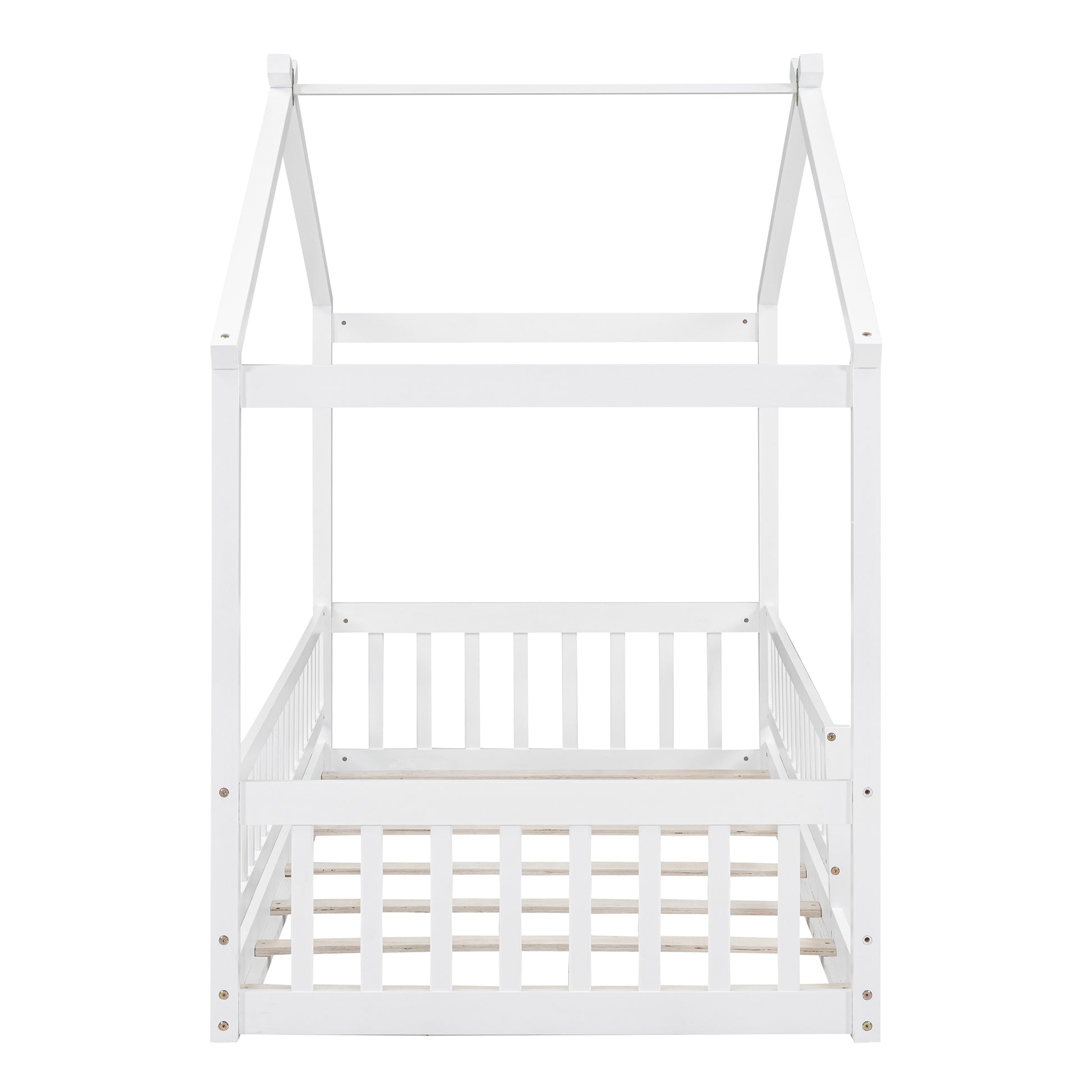 Twin Size Wood Bed House Bed Frame With Fence, For Kids, Teens, Girls, Boys,White Box Spring Not Required Twin White Wood White Pine Bed Frame Wood