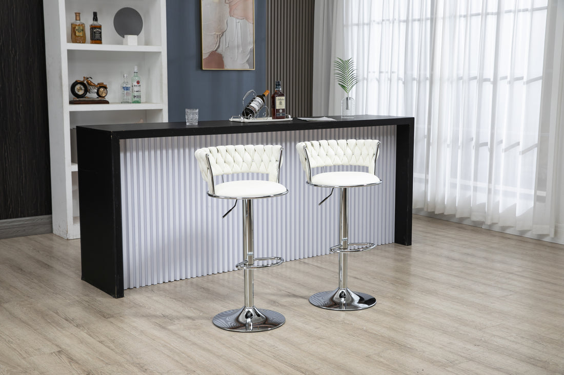 Coolmore Swivel Bar Stools Set Of 2 Adjustable Counter Height Chairs With Footrest For Kitchen, Dining Room 2Pc Set White Pu Pu Leather