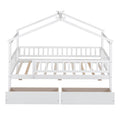 Twin Size Wooden House Bed With Two Drawers, White Box Spring Not Required Twin White Wood White Bedroom Pine Bed Frame Wood