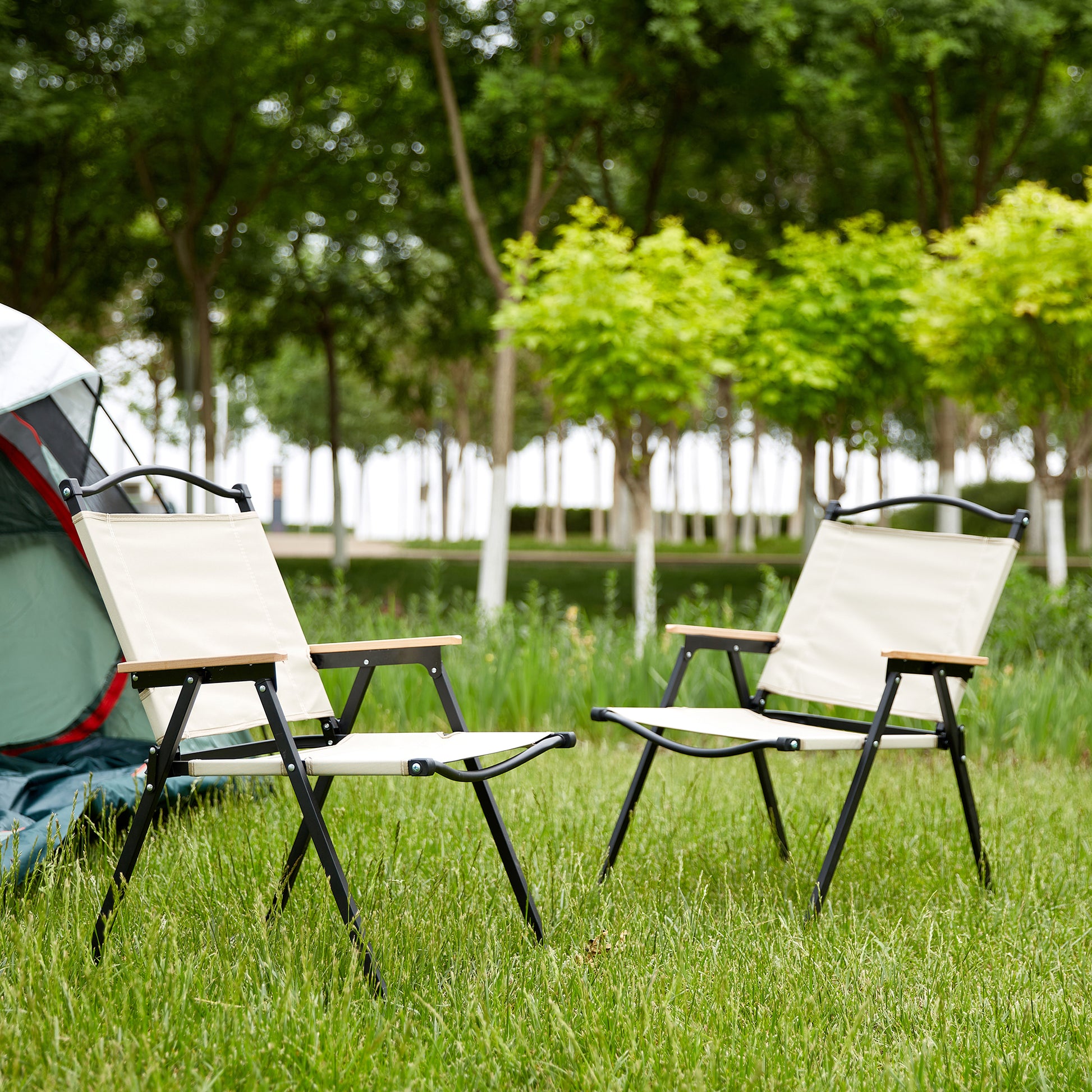 2 Piece Folding Outdoor Chair For Indoor, Outdoor Camping, Picnics, Beach,Backyard, Bbq, Party, Patio, Beige Beige Garden & Outdoor Modern Oxford Fabric