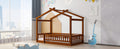 Twin Size Wood Bed House Bed Frame With Fence, For Kids, Teens, Girls, Boys, Walnut Box Spring Not Required Twin Walnut Wood Pine Bed Frame Wood