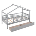 Twin Size Wooden House Bed With Two Drawers, Gray Box Spring Not Required Twin Gray Wood Gray Bedroom Pine Bed Frame Wood