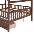 Full Size Wooden House Bed With Two Drawers, Walnut Box Spring Not Required Full Walnut Wood Bedroom Pine Bed Frame Wood