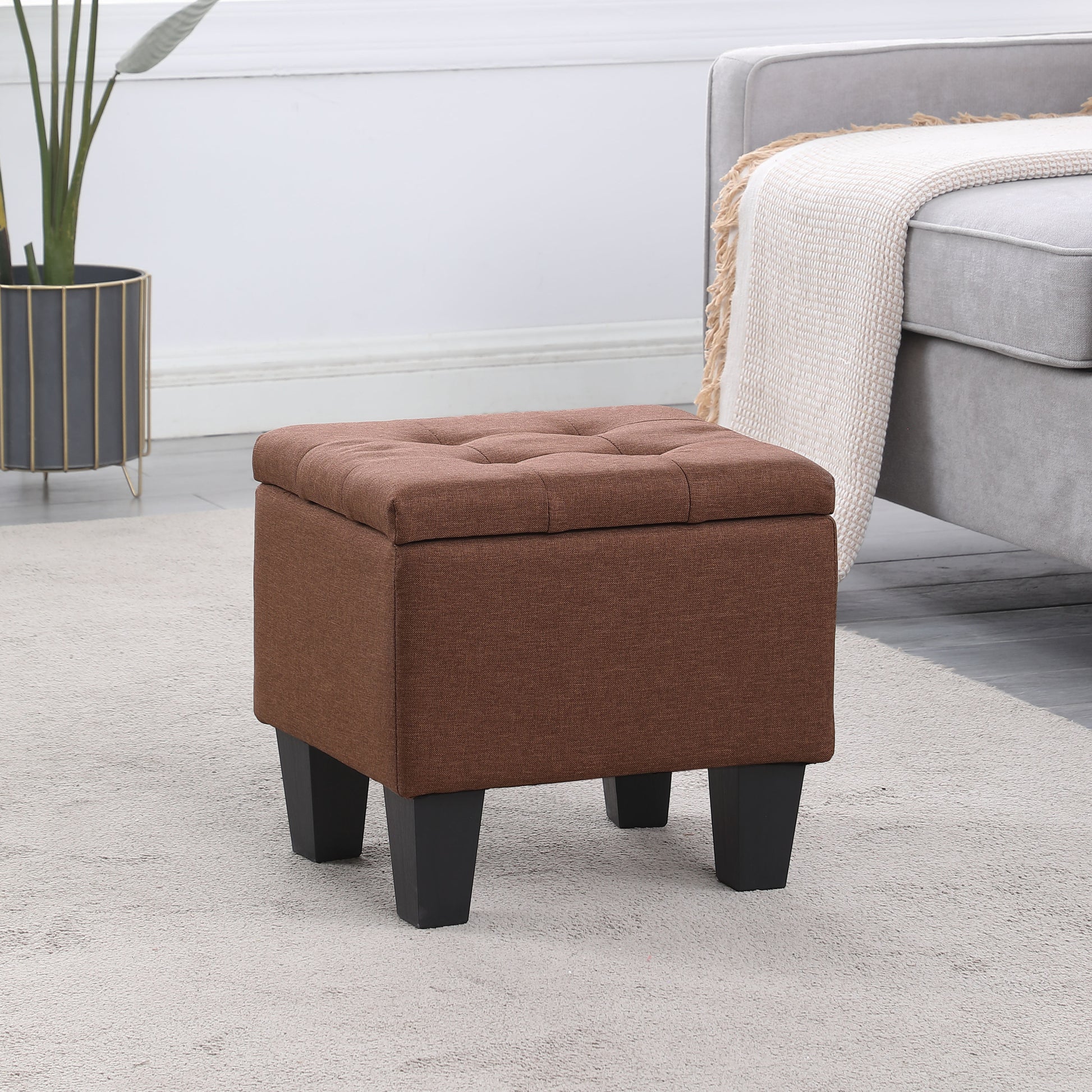 Video Large Storage Ottoman Bench Set, 3 In 1 Combination Ottoman, Tufted Ottoman Linen Bench For Living Room, Entryway, Hallway, Bedroom Support 250Lbs Brown Fabric