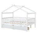 Full Size Wooden House Bed With Two Drawers, White Box Spring Not Required Full White Wood White Bedroom Pine Bed Frame Wood