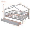 Full Size Wooden House Bed With Two Drawers,Gray Box Spring Not Required Full Gray Wood Gray Bedroom Pine Bed Frame Wood