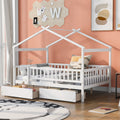 Full Size Wooden House Bed With Two Drawers, White Box Spring Not Required Full White Wood White Bedroom Pine Bed Frame Wood