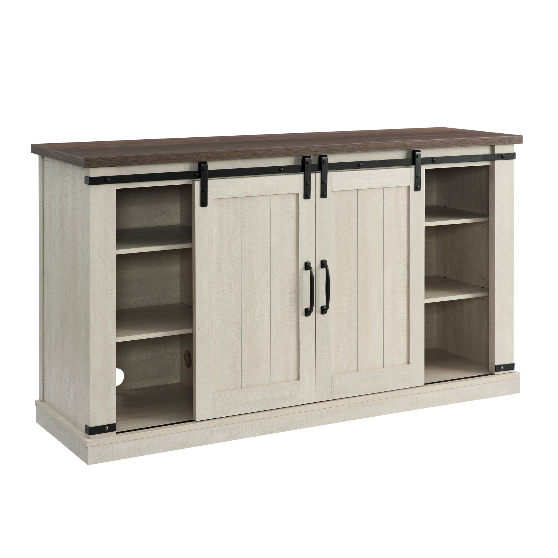 Classic Farmhouse Media Tv Stand Transitional Entertainment Console For Tv Up To 60" With Sliding Doors And Open Storage Space, Light Gray, 54.5"W*15.75"D*30.5"H Light Gray Primary Living Space 60 Inches 50 59 Inches Farmhouse 60 Inches Mdf