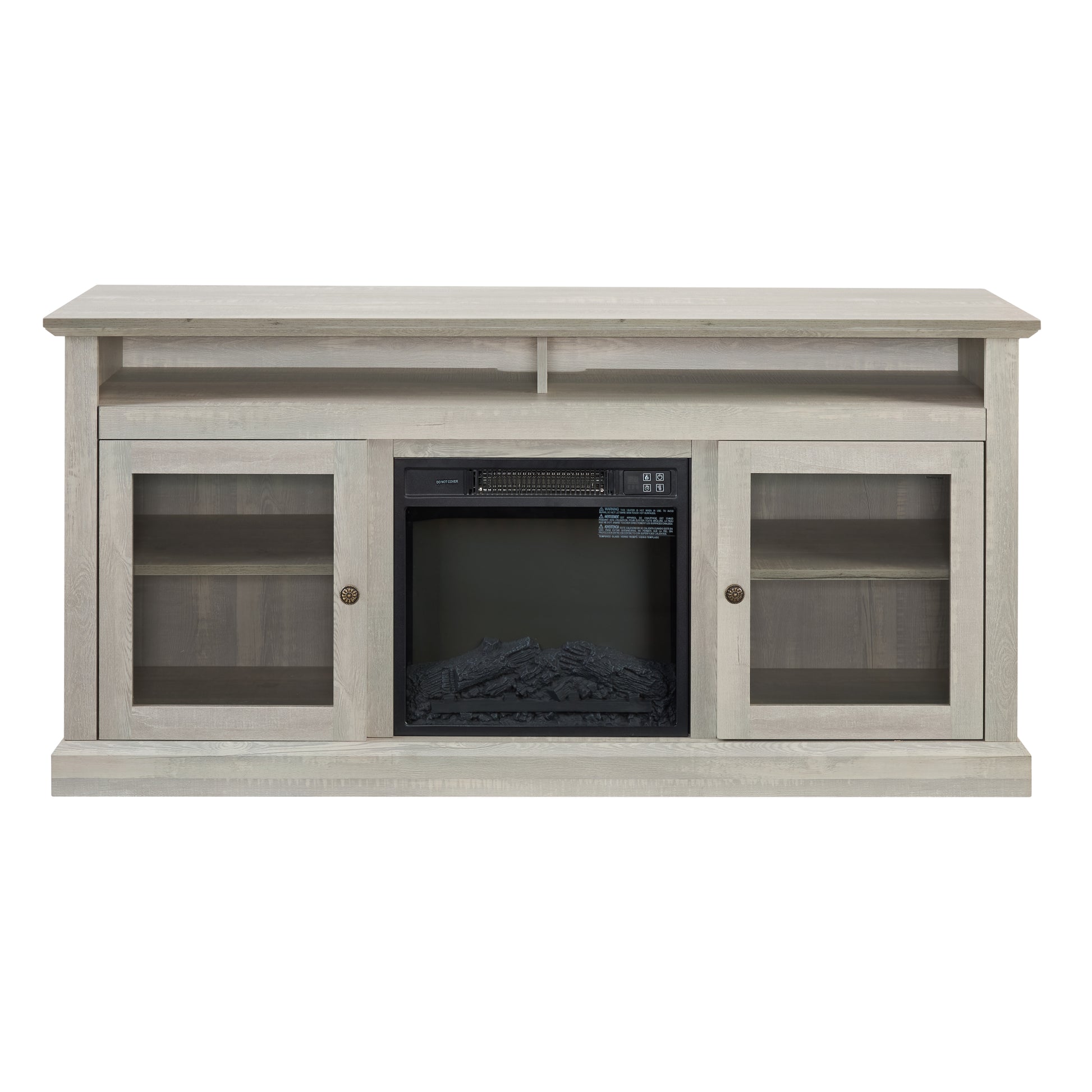 Contemporary Tv Media Stand Modern Entertainment Console With 18" Fireplace Insert For Tv Up To 65" With Open And Closed Storage Space, Stone Gray, 60"W*15.75"D*29"H Stone Gray Primary Living Space 60 69 Inches 60 69 Inches American Traditional 65 Inches