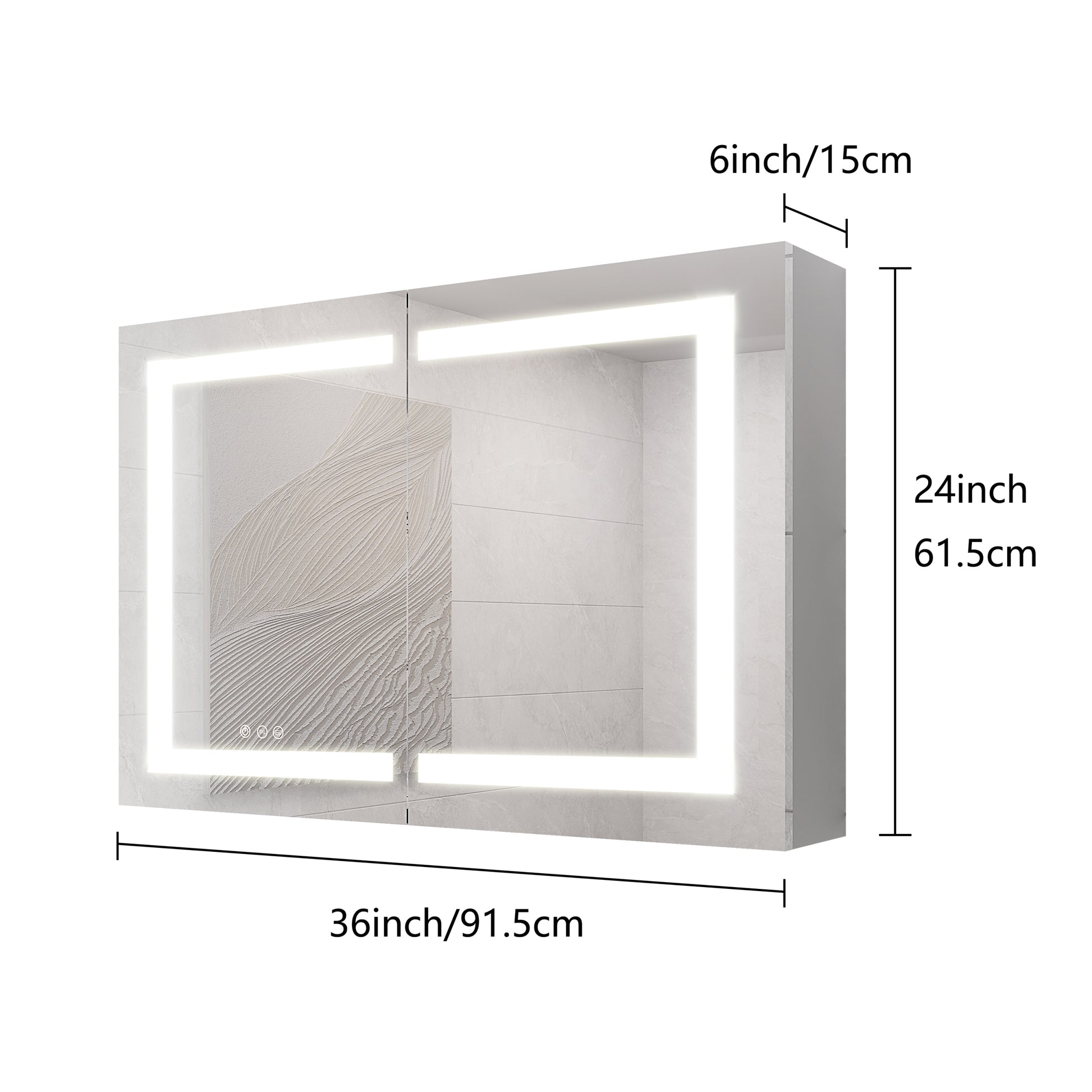 Bathroom Medicine Cabinet With Lights, 36 24 Inch Led Medicine Cabinet With Mirror, Wall Cabinet With Shelves, Double Door Lighted Medicine Cabinet With Defogger, Dimmable, Wall Mount Mirror Included Bathroom Powder Coated 3 Silver 2 2 36 To 47 In 24 To