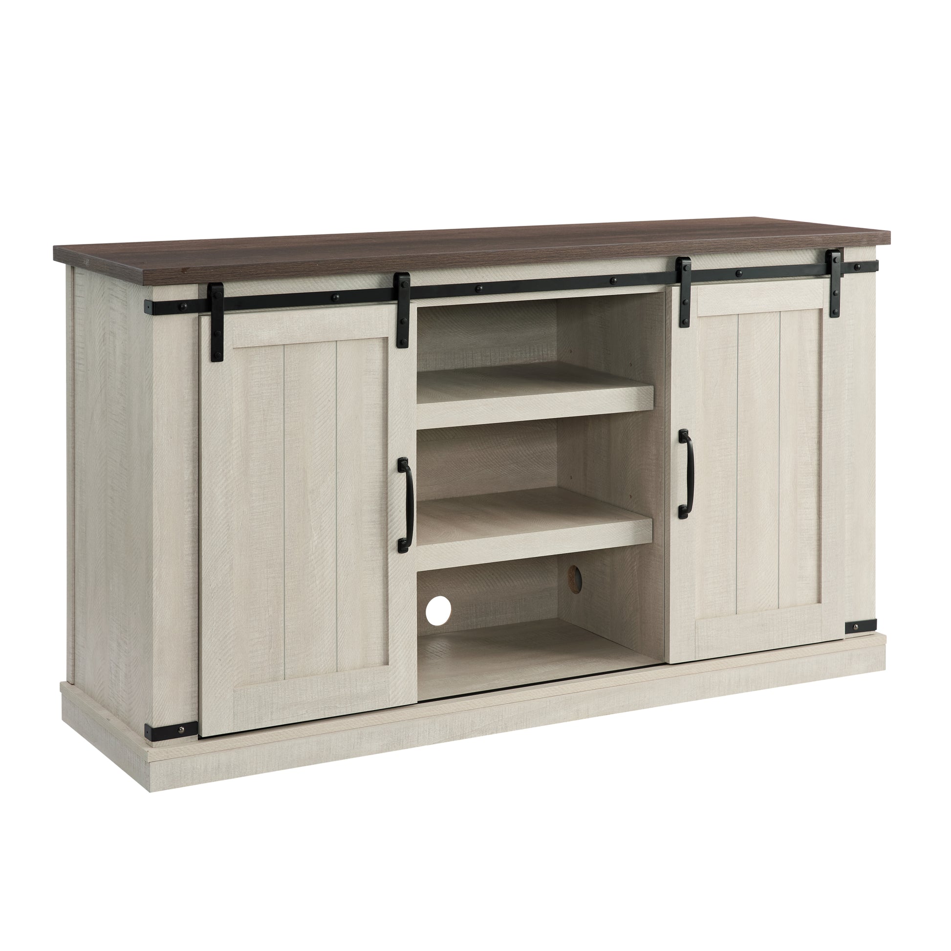 Classic Farmhouse Media Tv Stand Transitional Entertainment Console For Tv Up To 60" With Sliding Doors And Open Storage Space, Light Gray, 54.5"W*15.75"D*30.5"H Light Gray Primary Living Space 60 Inches 50 59 Inches Farmhouse 60 Inches Mdf