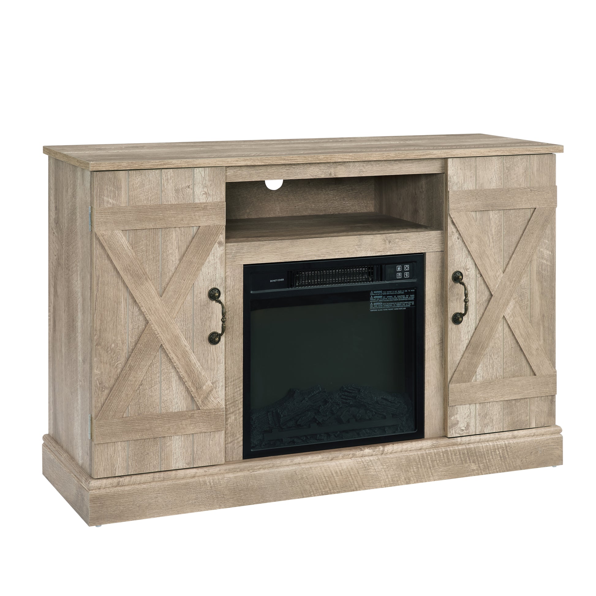 Farmhouse Classic Media Tv Stand Antique Entertainment Console With 18" Fireplace Insert For Tv Up To 50" With Open And Closed Storage Space, Ashland Pine 47"W*15.5"D*30.75"H Light Gray Primary Living Space 50 Inches 40 49 Inches Farmhouse 50 Inches Mdf