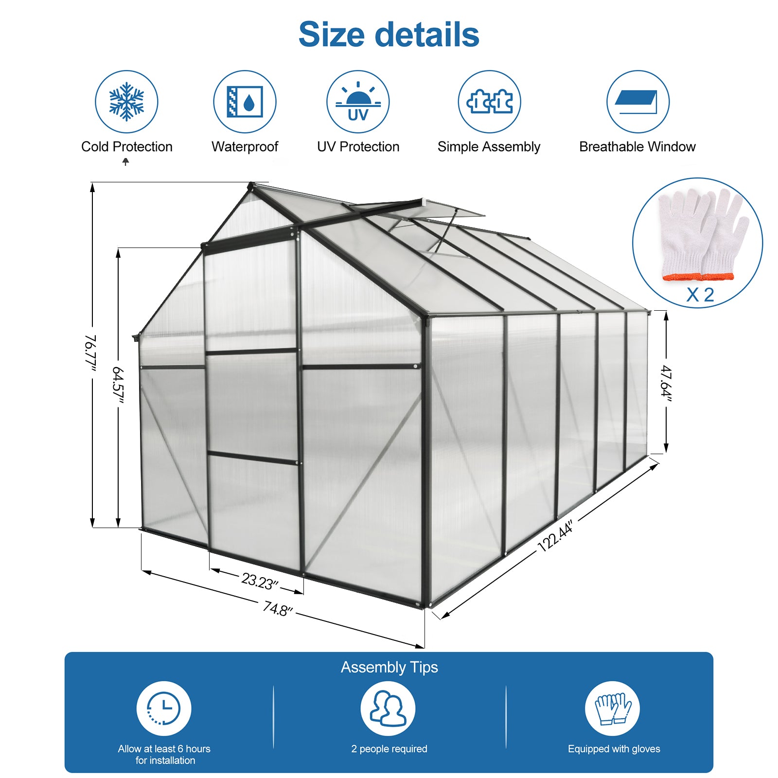 6X10 Ft Polycarbonate Greenhouse Raised Base And Anchor Aluminum Heavy Duty Walk In Greenhouses For Outdoor Backyard In All Season Black Aluminium