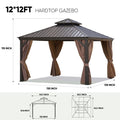 12*12Ft Patic Gazebo,Alu Gazebo With Steel Canopy,Outdoor Permanent Hardtop Gazebo Canopy For Patio, Garden, Backyard Bronze Steel