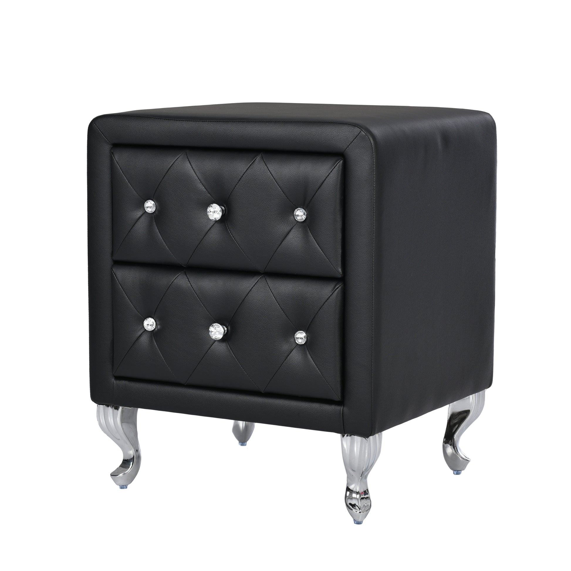 3 Pieces Bedroom Sets,Queen Size Upholstered Bed With Led Lights And Two Motion Activated Night Lights,Pu Nightstand With 2 Drawers And Crystal Handle,Black Queen Black 3 Piece Set Wood