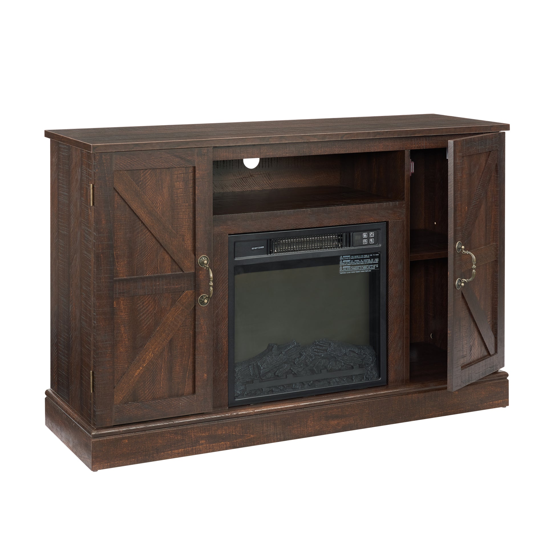 Farmhouse Classic Media Tv Stand Antique Entertainment Console For Tv Up To 50" With 18" Electric Fireplace Insert With Open And Closed Storage Space, Espresso 47"W*15.5"D*30.75"H Espresso Primary Living Space 50 Inches 40 49 Inches Farmhouse 50 Inches