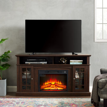 Classic Tv Media Stand Modern Entertainment Console With 23" Fireplace Insert For Tv Up To 65" With Open And Closed Storage Space, Espresso, 58.25"W*15.75"D*32"H Espresso Primary Living Space 65 Inches 60 69 Inches American Traditional 65 Inches Mdf