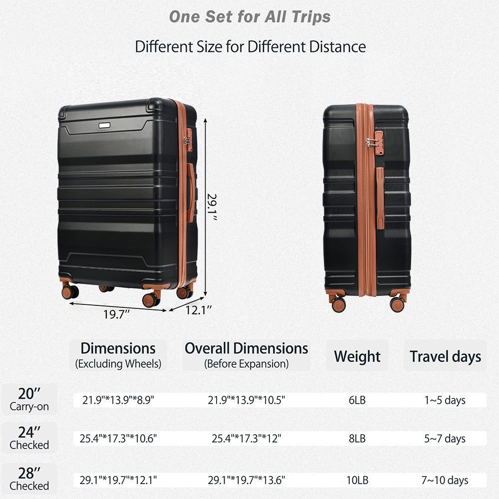 Luggage Sets Model Expandable Abs Hardshell 3Pcs Clearance Luggage Hardside Lightweight Durable Suitcase Sets Spinner Wheels Suitcase With Tsa Lock 20''24''28'' Black And Brown Black Brown Abs