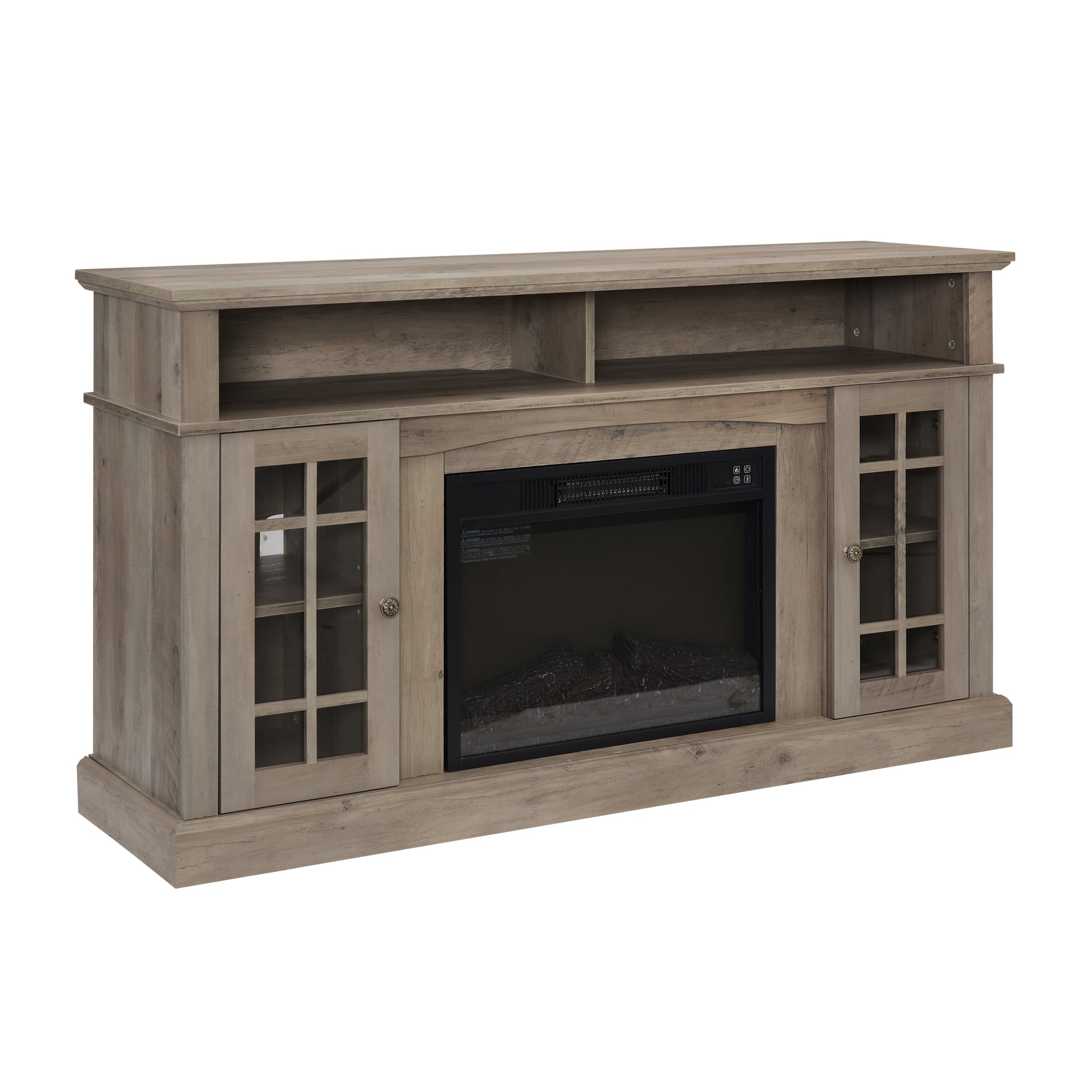 Classic Tv Media Stand Modern Entertainment Console With 23" Fireplace Inset For Tv Up To 65" With Open And Closed Storage Space, Gray Wash, 58.25"W*15.75"D*32"H Gray Wash Primary Living Space 65 Inches 60 69 Inches American Traditional 65 Inches Mdf