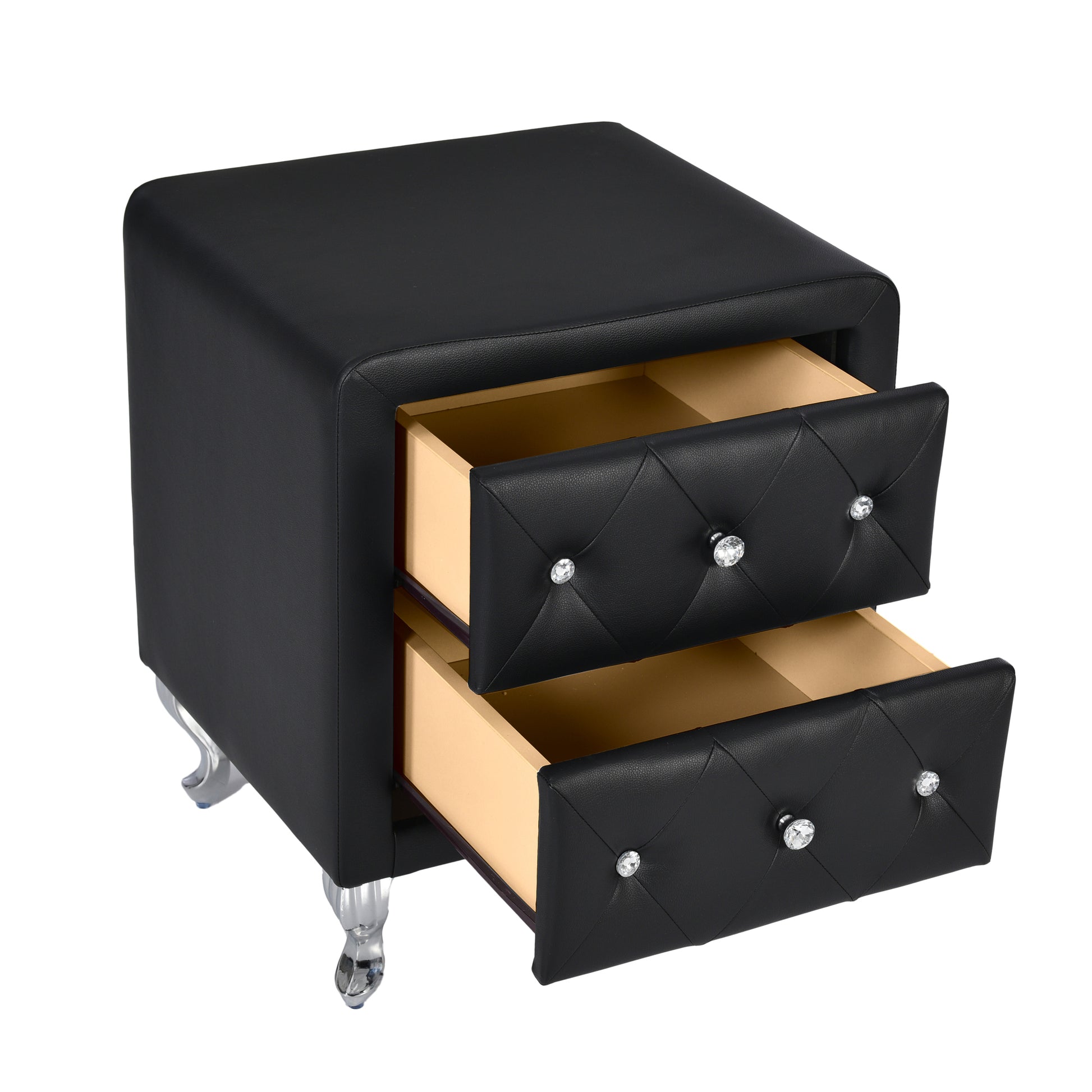 3 Pieces Bedroom Set With Queen Size Pu Leather Upholstered Platform Bed And Elegant Pu Nightstand With 2 Drawersblack Box Spring Not Required Queen Black 3 Piece Set Pu