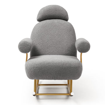 Modern Sherpa Fabric Nursery Rocking Chair,Accent Upholstered Rocker Glider Chair For Baby And Kids,Comfy Armchair With Gold Metal Frame,Leisure Sofa Chair For Nursery Bedroom Living Room Office,Grey Grey Polyester